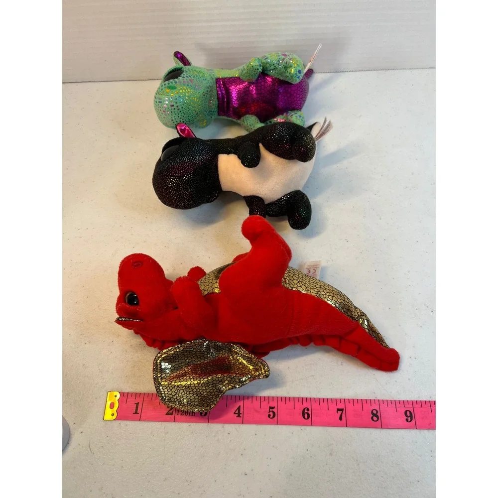 Ty Beanie Boos Dragon Plush Lot Legend Anora Cinder Red Black Green 8 Inch 3pc